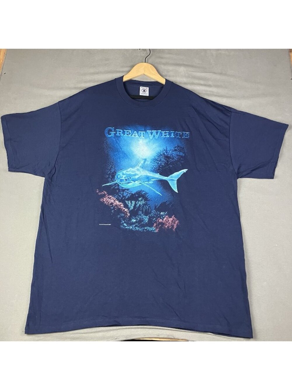 Vintage Great White Shark Nature Shirt 90s Adult Size XXL Blue Common Threads